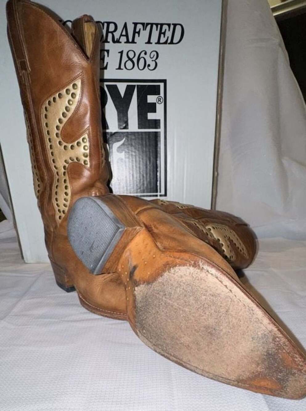 Frye Cowboy Boots Size 8 M Brown Leather Studded Western - Women’s - Picture 6 of 8